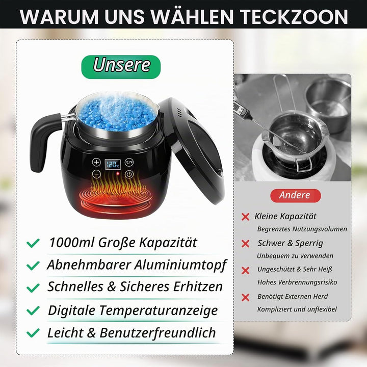 Elektrischer Wachsschmelzer, 1L mit LED-Temperaturanzeige, Wachsschmelztopf mit Ausgiesser für Kerze