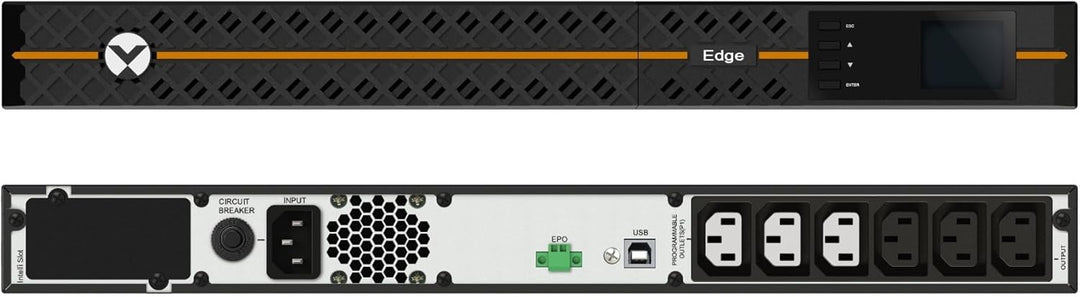 Vertiv Edge, Line-Interactive USV, 1 kVA / 900 W, 230 V, Rack-Mount, 1U, Schwarz, 1U / 1HE