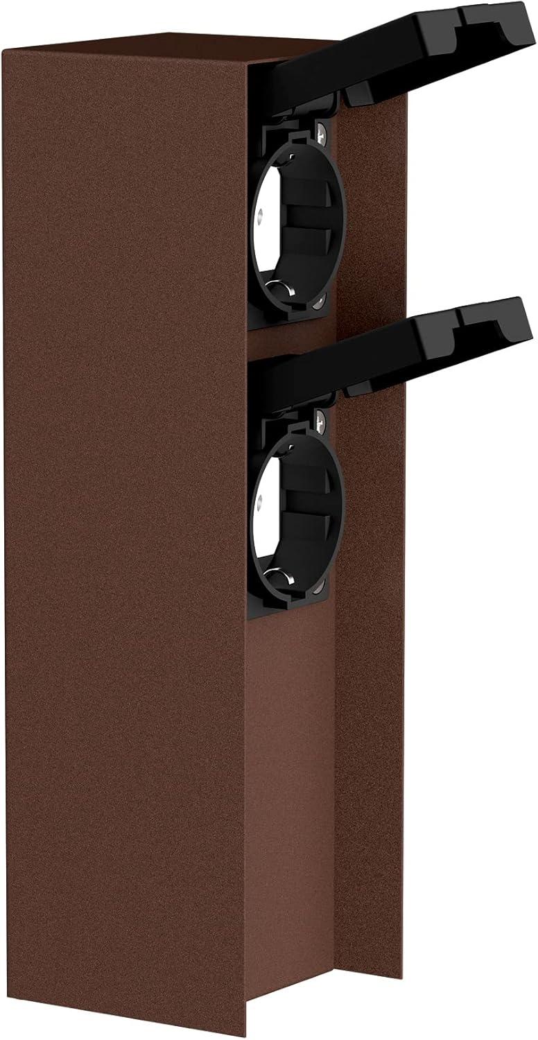 ledscom.de Garten-Steckdosen-Säule POMI mit Erdspiess für aussen, IP44, 2-Fach, braun, eckig, 23cm 1