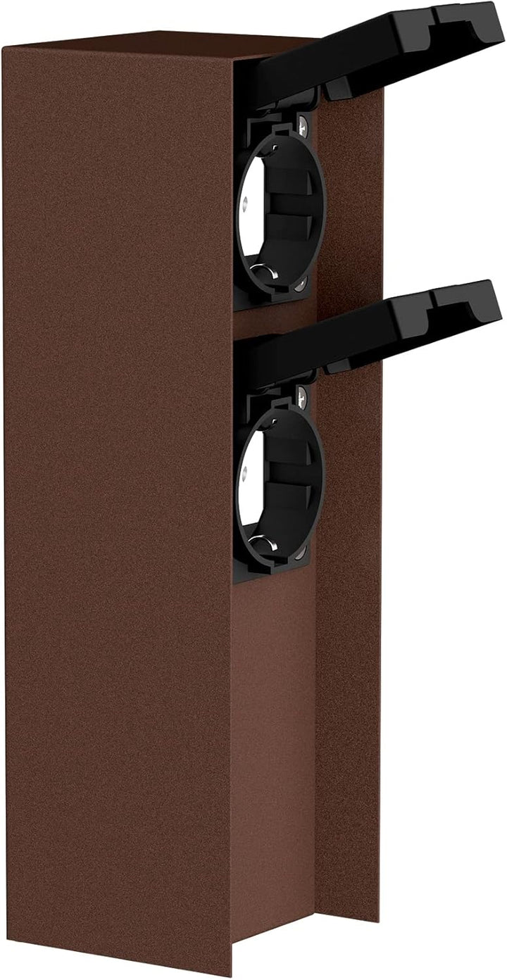 ledscom.de Garten-Steckdosen-Säule POMI mit Erdspiess für aussen, IP44, 2-Fach, braun, eckig, 23cm 1