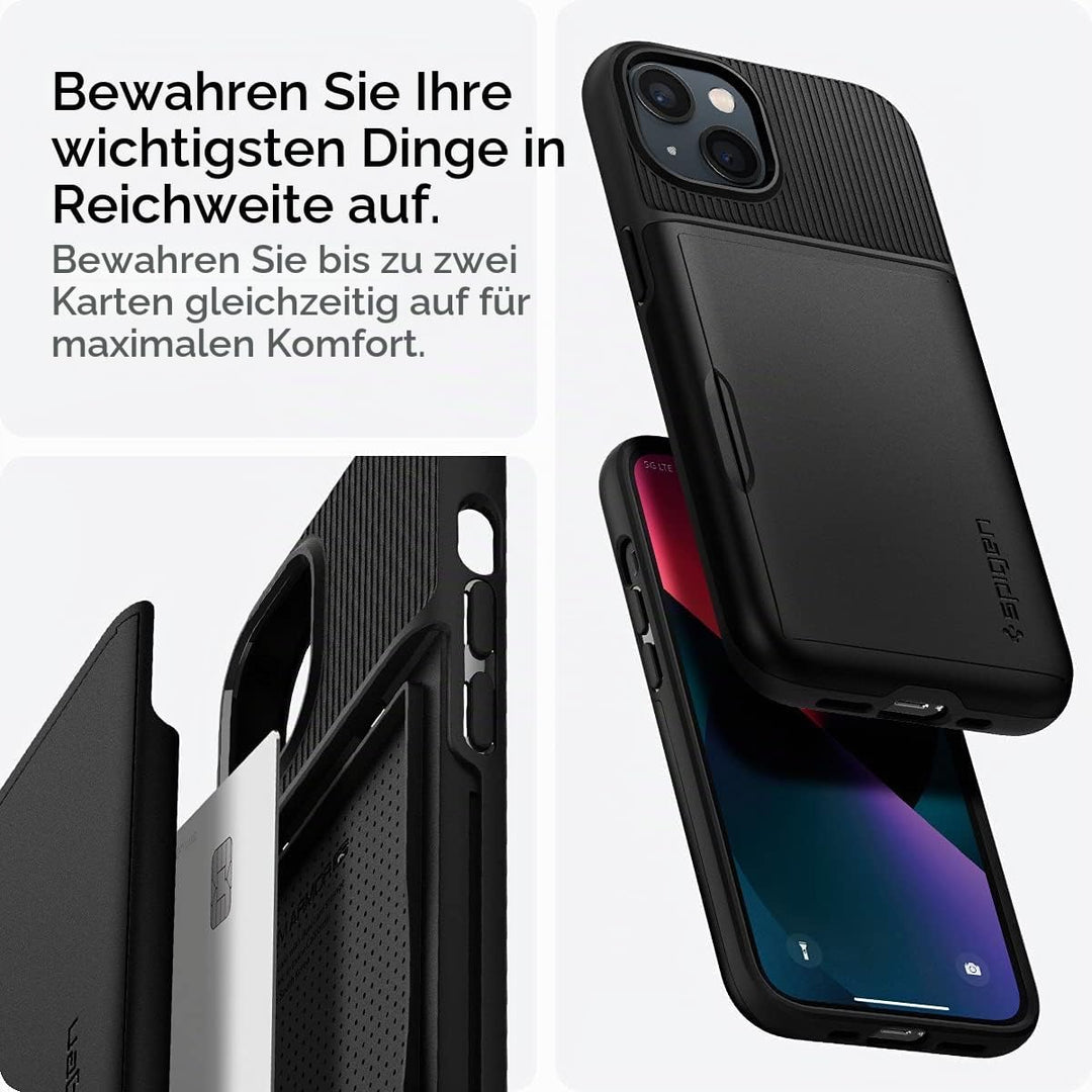 Spigen Slim Armor CS Hülle Kompatibel mit iPhone 13 Kartenfach -Schwarz, Schwarz