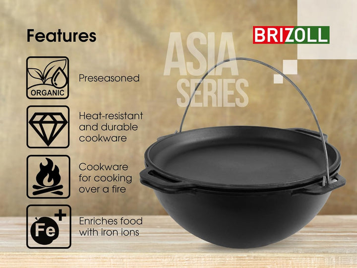 Schwenktopf Kazan aus Gusseisen 15 L (runder Boden) | Kasan Uzbekisch | Cast Iron KESSEL | Camping