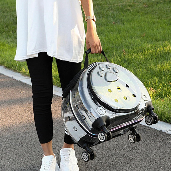 Tragbarer Haustier-Trolley-Koffer, transparente Katzen- und Hundetrage mit Belüftungslöchern und lei