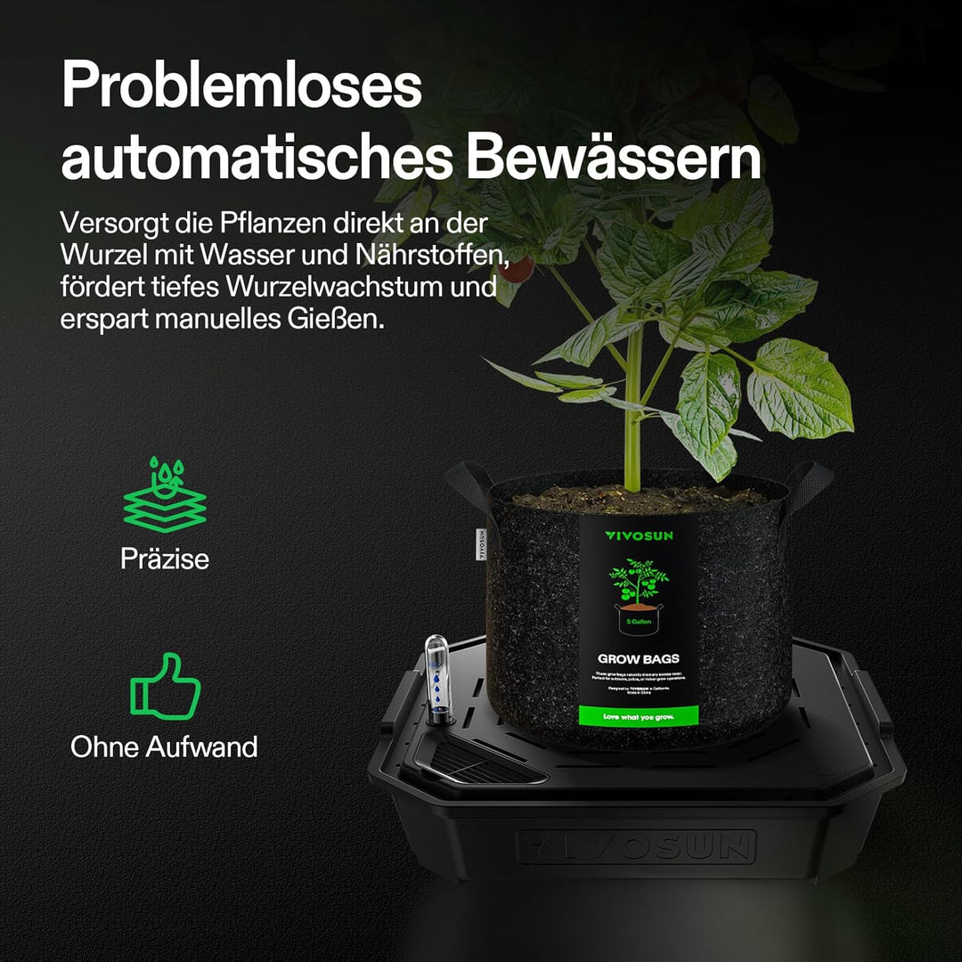 VIVOSUN FlexFeed 4er-Pack selbstbewässernder Stofftopf mit Wasserzähler & Wartungsfenster, Auto-Bewä