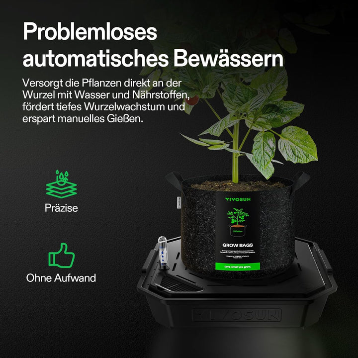 VIVOSUN FlexFeed 4er-Pack selbstbewässernder Stofftopf mit Wasserzähler & Wartungsfenster, Auto-Bewä