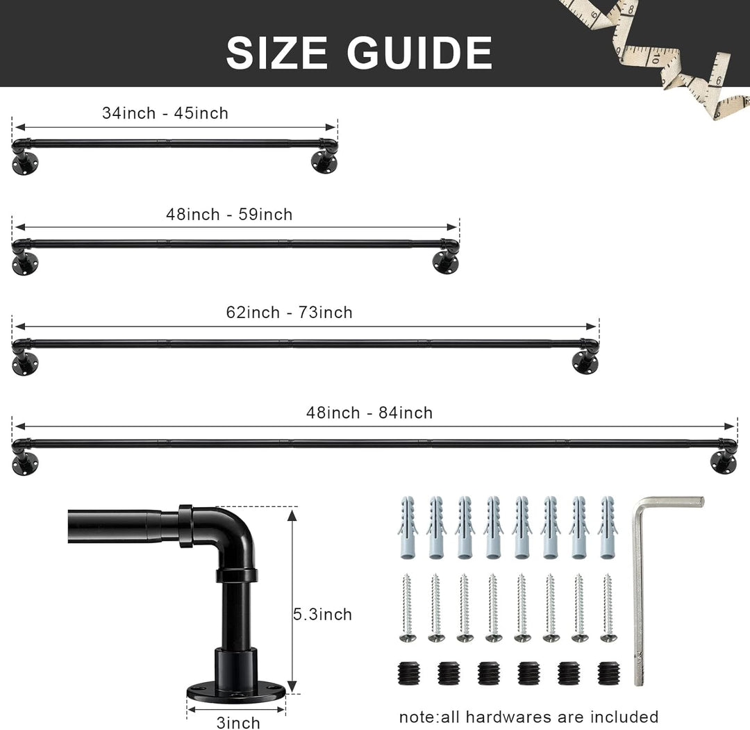 HARRMS Industrielle Gardinenstange Ausziehbar, 81-216cm, Verstellbare Vorhangstange Glänzend Schwarz