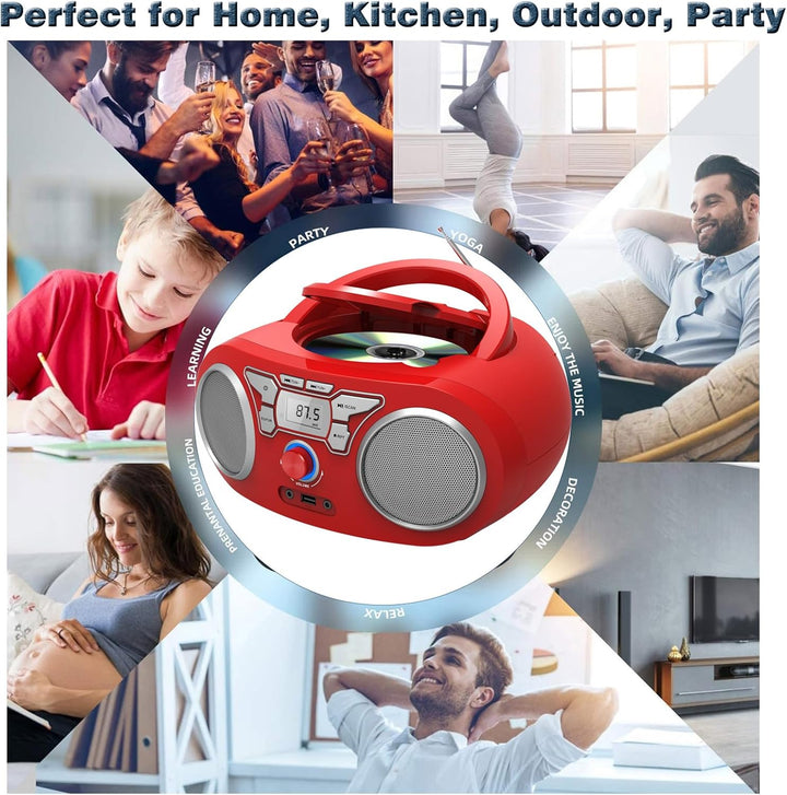 Tragbares Radio – mit CD-Player, Bluetooth Boombox, UKW-Radio, Fernbedienung, USB/AUX-Eingang, Kopfh