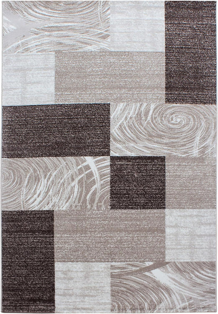 Teppich Wohnzimmer 80x150 cm Läufer Flur Braun Kurzflor Kariert Design - Teppich Schlafzimmer, Esszi