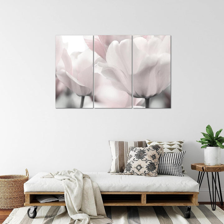 Runa Art Wandbilder Blumen Tulpen Bild XXL Wohnzimmer Schlafzimmer Grau Rosa Natur 120 x 80 cm 3 Tei