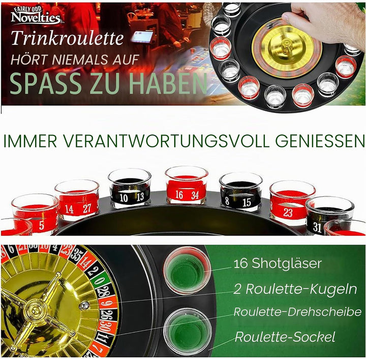 WANTED Schnapsglas Roulette Komplettset Trinkspiele, Kunststoff, rot/schwarz, 16PCS Set, 16PCS Set