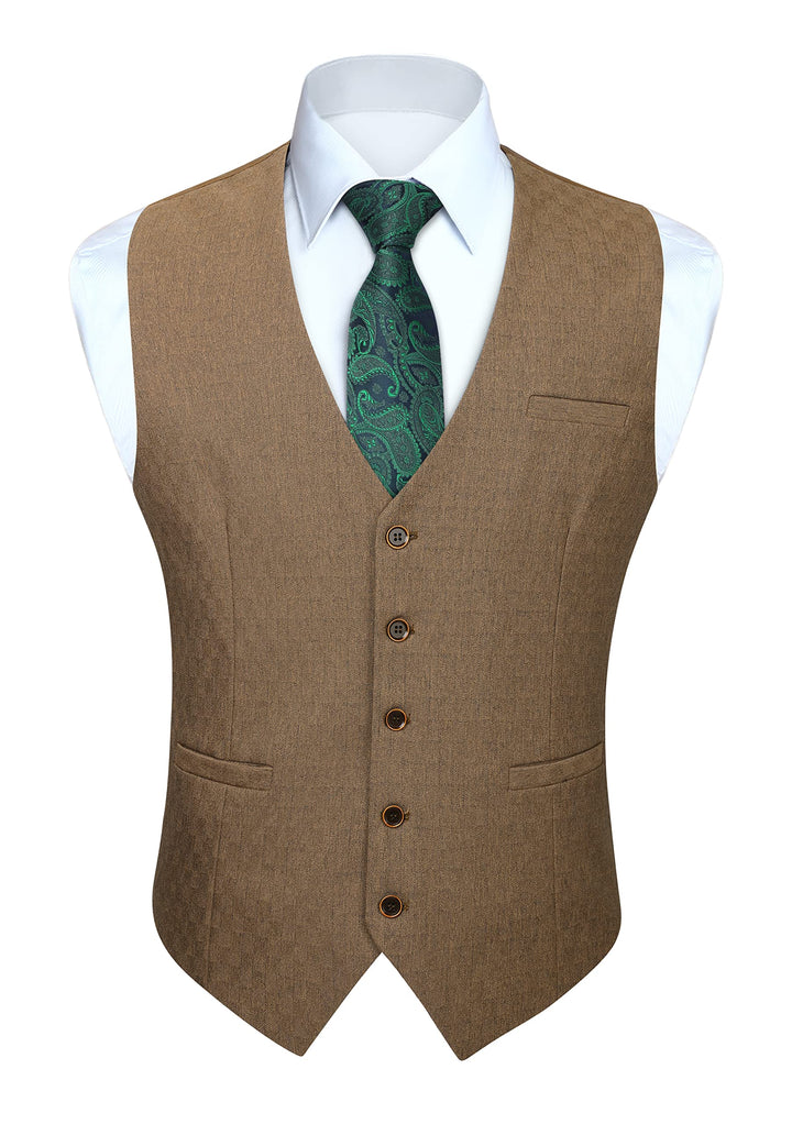 HISDERN Herren Anzugweste Formale Hochzeit Klassische Retro Baumwolle V-Ausschnitt Einfarbige Elegan