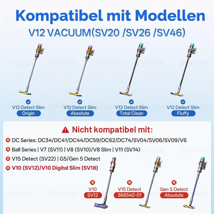 Bürste Ersatzteile kompatibel für Dyson V12 Detect Slim, Zubehör Bodenbürste mit grünem LED-Leuchten