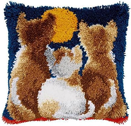 Vervaco Katzen bei Nacht Knüpfkissen mit Knüpfhaken, Baumwolle, Cats at Night, 40 x 40cm