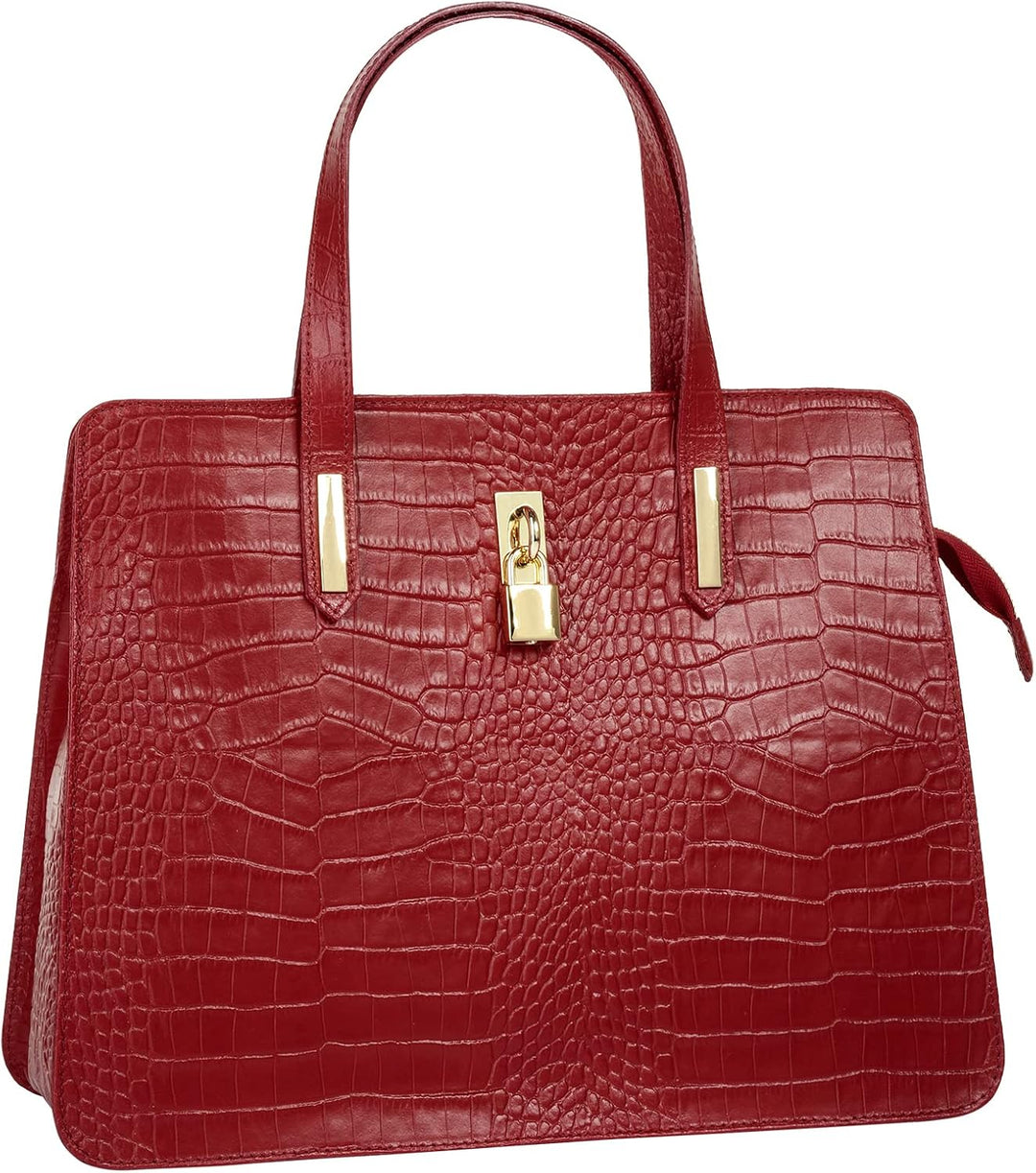 Handtasche Echt Leder Damen Made in Italy, Smartphonefach, Kroko-Design, elegante Umhängetasche, Dam