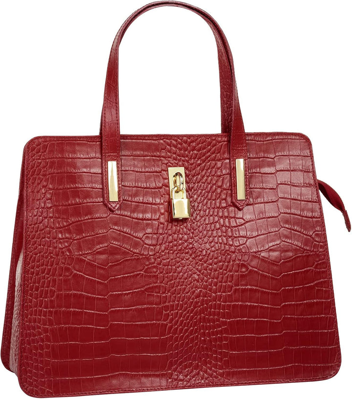 Handtasche Echt Leder Damen Made in Italy, Smartphonefach, Kroko-Design, elegante Umhängetasche, Dam