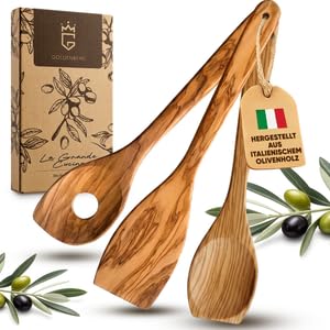 GOLDENBERG® Premium Kochlöffel Set - Made in Germany - feinstes Olivenholz aus Italien - robust, lan