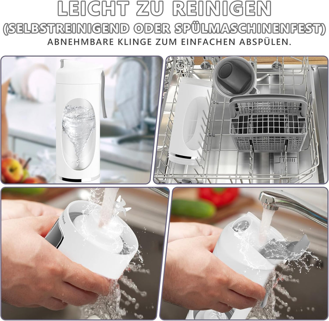 EasySpeed Tragbarer Mixer, 450 ml Persönlicher Mini-Mixer, 1200 mAh Elektrisch Typ C über USB, 10 Ed