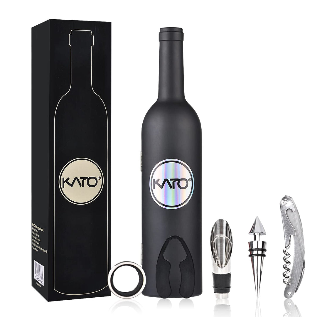 Kato Wein Accessories Geschenkset -Weinflaschen-Korkenzieheröffner-Kit, Tropfring, Folienschneider,