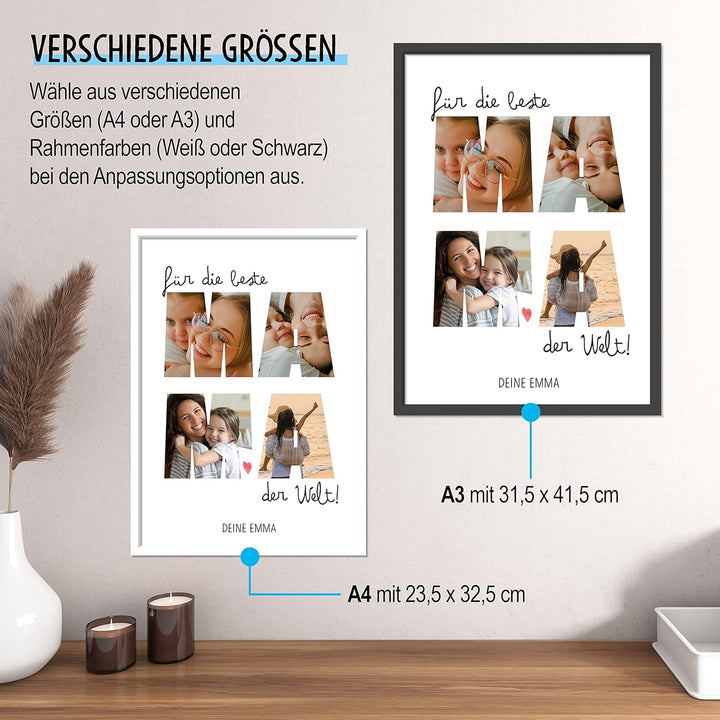 OWLBOOK® Bild mit 4 Fotos & Spruch selbst gestalten | Foto Collage mit eigenem Bild & Text | Geschen