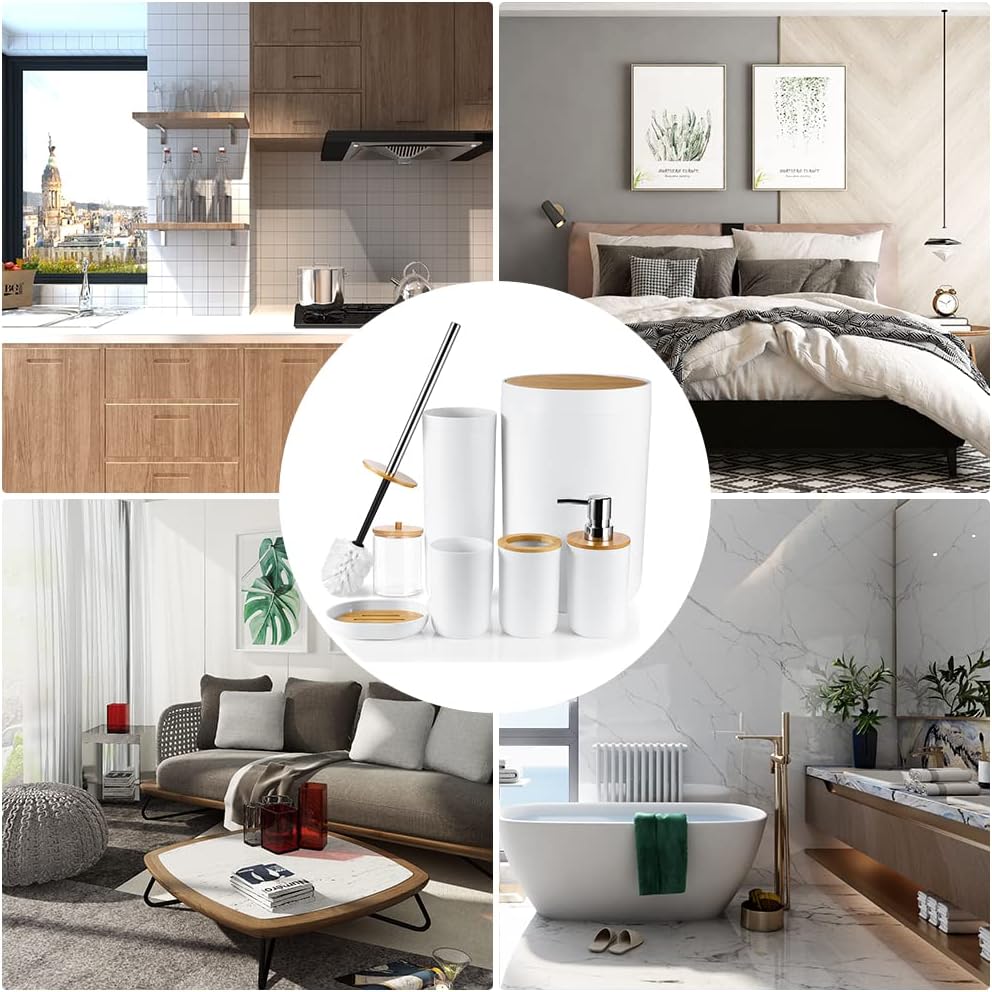 JOTOM 7 Stück Bambus Badezimmer Zubehör Badezimmer Zubehör Set Luxus Modern Bad Set Zahnbürstenhalte