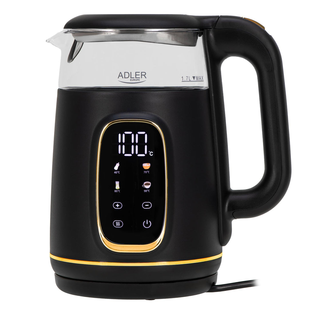 Adler Wasserkocher mit Temperatureinstellung 2200W – Wasser Kocher 1,7L mit LED-Display und Touchpan