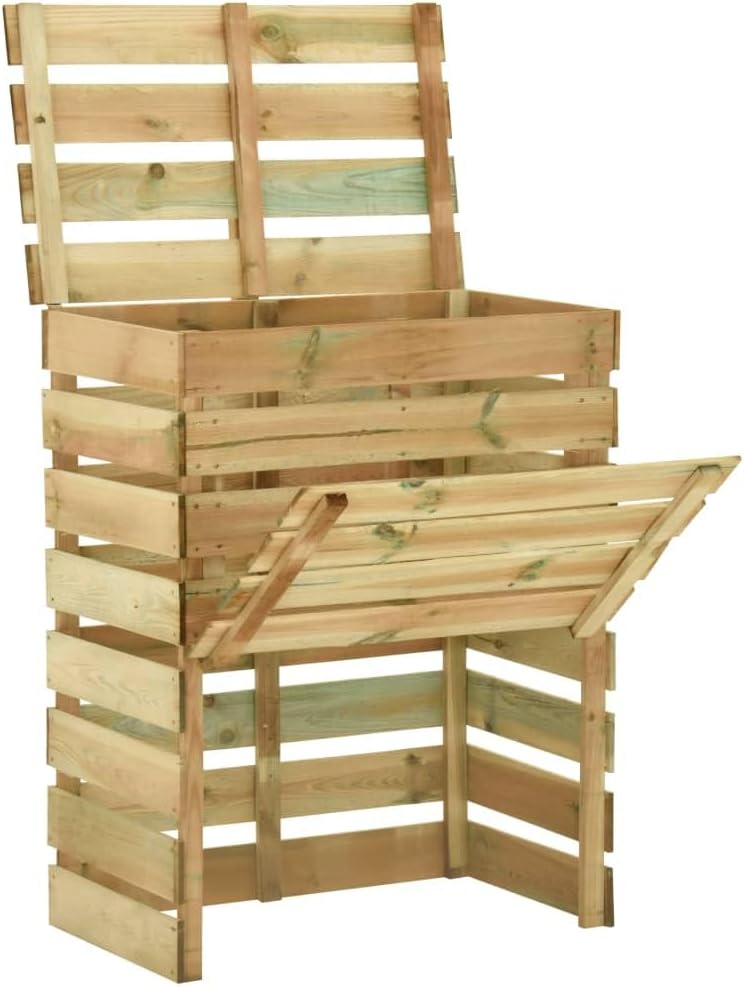 Komposter aus Holz, Gartenkomposter mit Latten, 80 x 50 x 100 cm, imprägniertes Kiefernholz