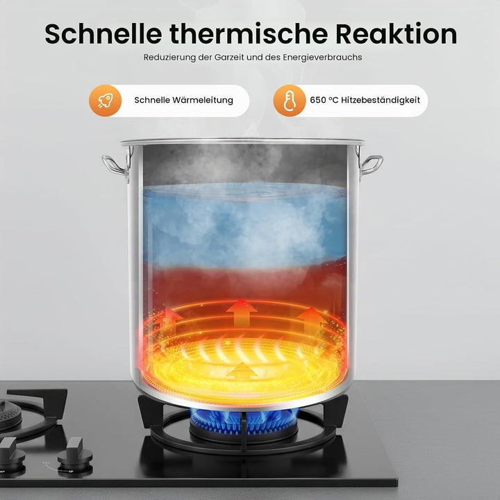 Edelstahl Suppentopf 70L Ø45cm, Grossvolumiger Kochtopf aus 201 Edelstahl mit Versenkdeckel &amp; Griffe