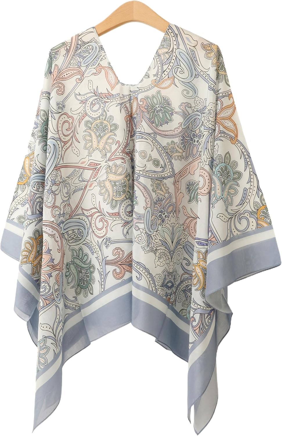 Damen 2-in-1 Sommer Poncho Schal aus Seide &amp; Baumwolle Mix leicht Umschlagtuch Tunika Schultertuch f