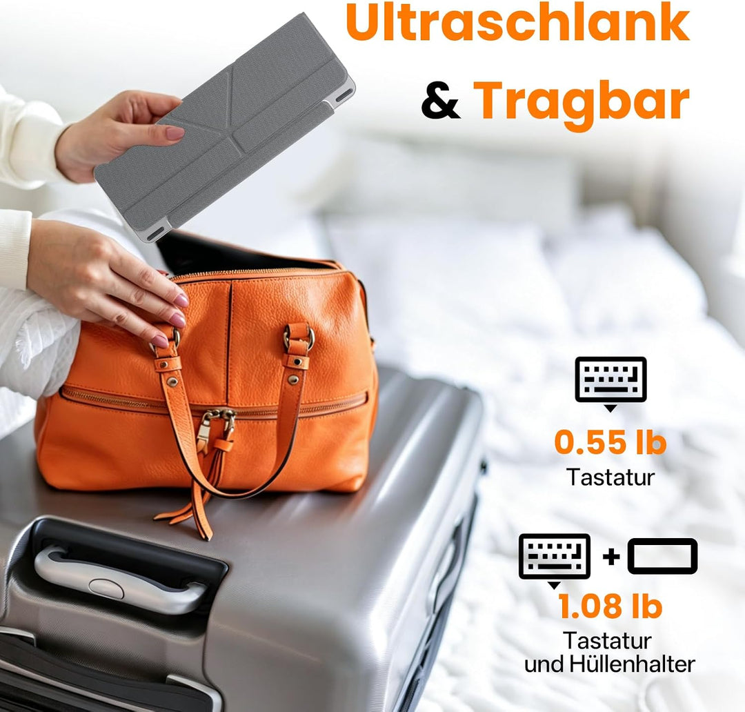 Faltbare Tastatur mit Touchpad, Bluetooth Tastatur Tablet, Tastatur Kabellos Leise mit Hüllenhalter,