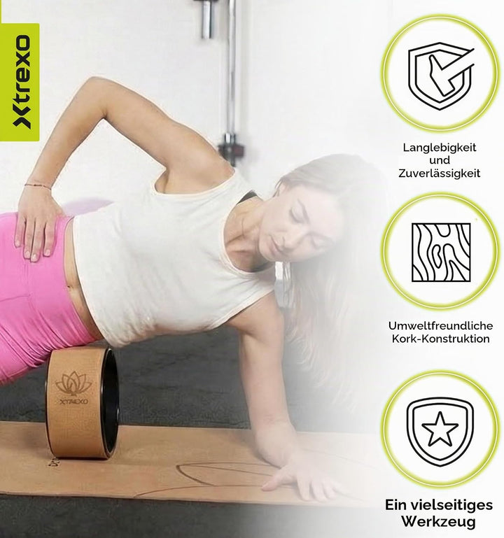 TREXO Yoga Rad Naturkork mit einem Durchmesser von 32 cm und einer Breite von 13 cm in Braun aus 100