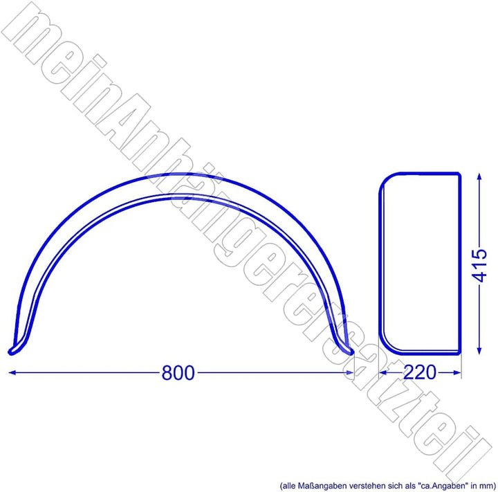 Metall Blech Schutzblech Kotflügel 220x800mm / 22x80 cm für Pkw Anhänger
