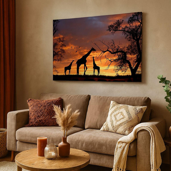 Bilder auf Leinwand Giraffe Afrika Sonne Safari Leinwandbild 70x50cm Wandbilder Dekoration Wohnzimme