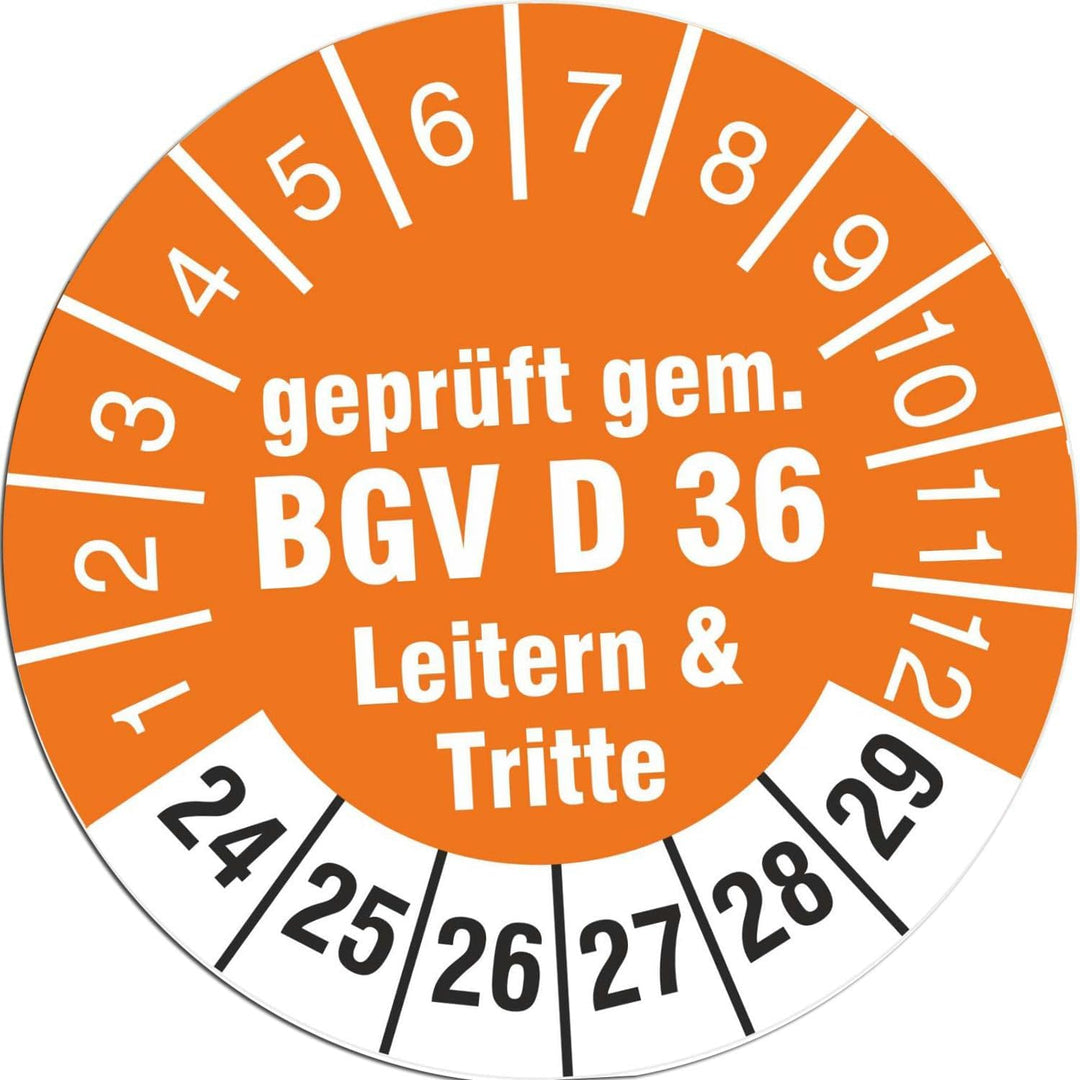 500 Prüfplaketten 30 mm geprüft gem. BGV D 36 Leitern & Tritte 2024-2029 Prüfetiketten 500 30mm Durc