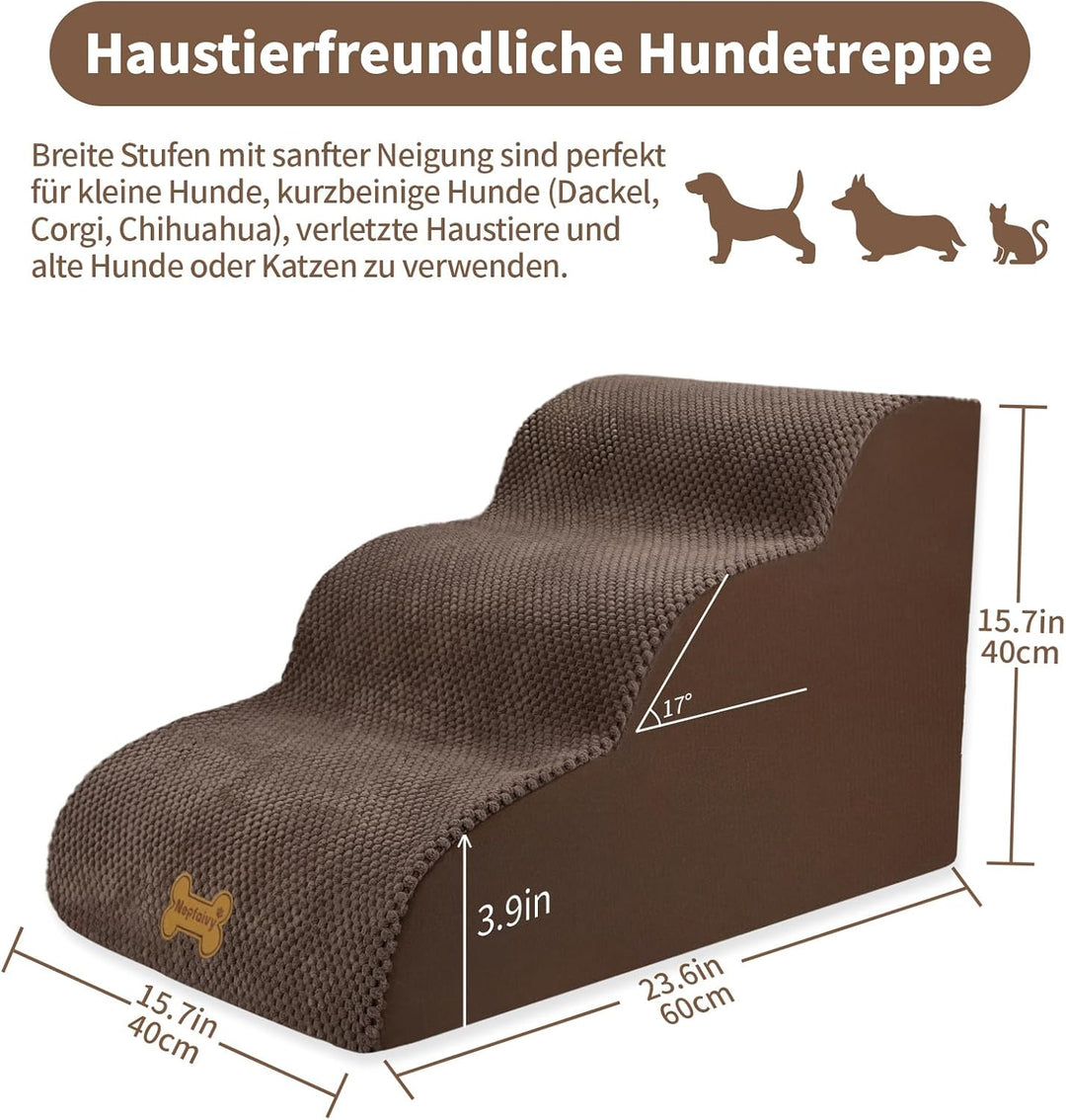 Nepfaivy Hundetreppe für Kleine Hunde 3-Stufig, Haustiertreppe für Bett und Sofa aus Hochdichtem Sch