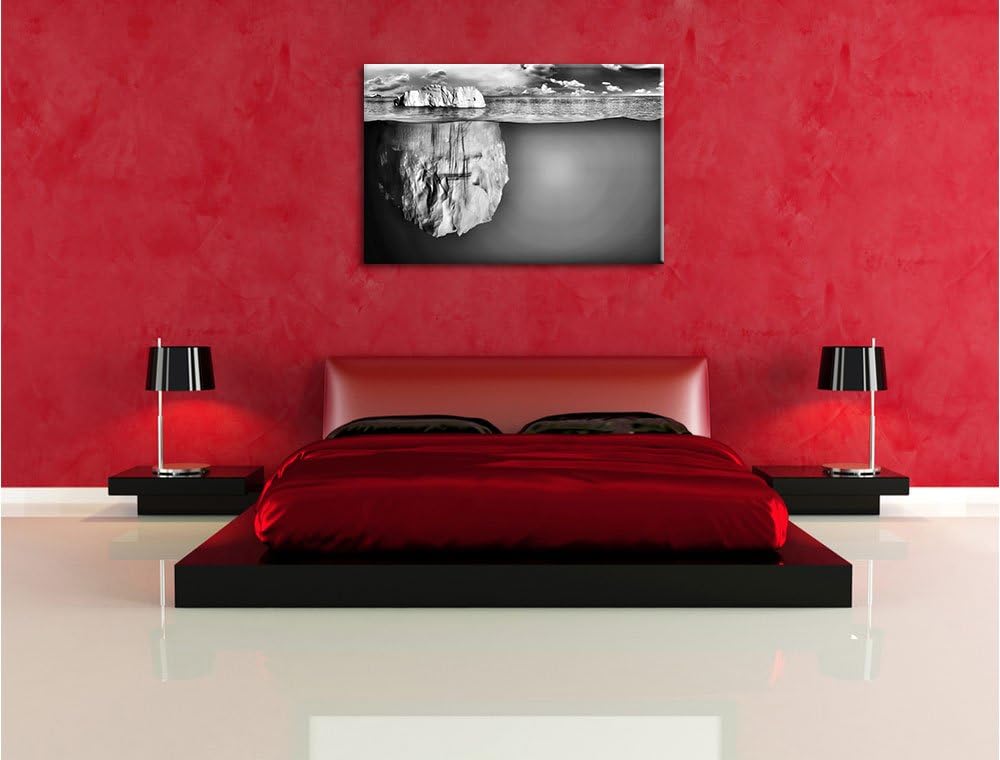 Pixxprint Riesiger Eisberg unter Wasser / 100x70cm Leinwandbild bespannt auf Holzrahmen/Wandbild Kun