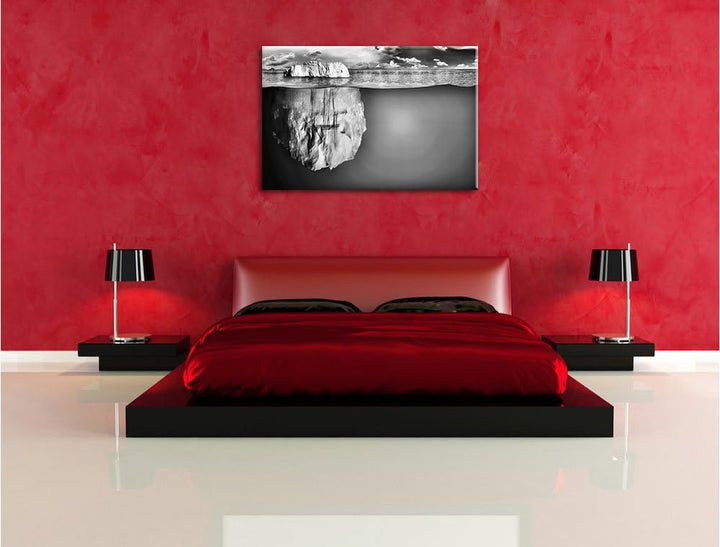 Pixxprint Riesiger Eisberg unter Wasser / 100x70cm Leinwandbild bespannt auf Holzrahmen/Wandbild Kun