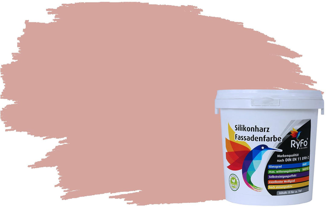 RyFo Colors Silikonharz Fassadenfarbe Lotuseffekt Trend Lachsrot 1l - bunte Fassadenfarbe, weitere R