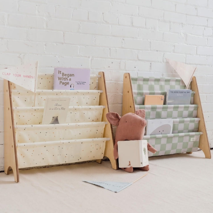 3 Sprouts Kinder Bücherregal aus Holz – Montessori Regal für Kinderzimmer - Schachbrett - Grün, Scha