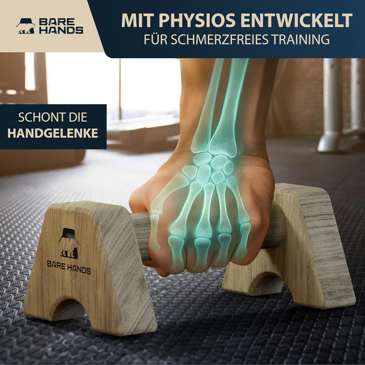 BARE HANDS Liegestützgriffe Set – 2x kleine & 2x grosse gelenksschonende, rutschfeste Holz Liegestüt