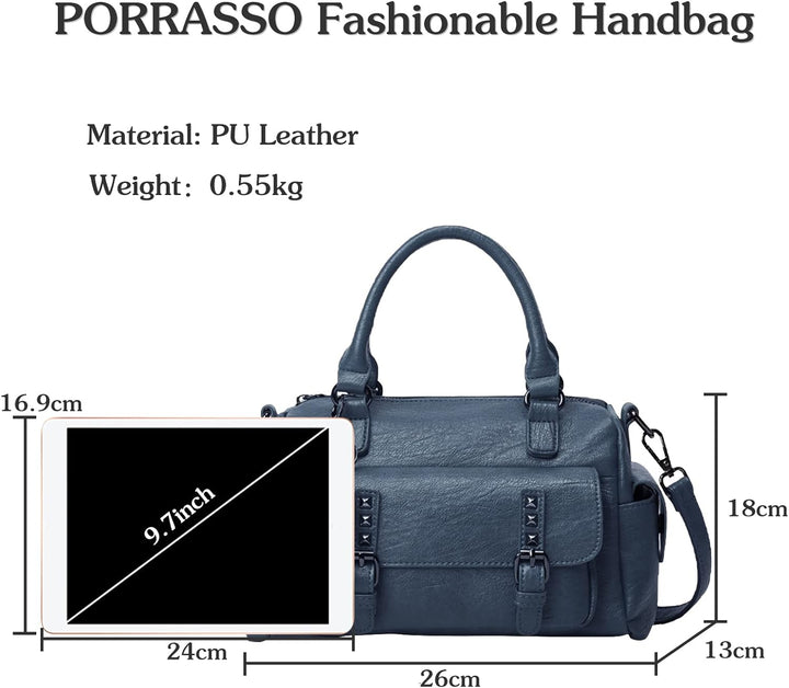 PORRASSO Retro Handtasche Damen Umhängetaschen Frauen Schultertaschen mit Anhänger Wasserdicht PU-Le