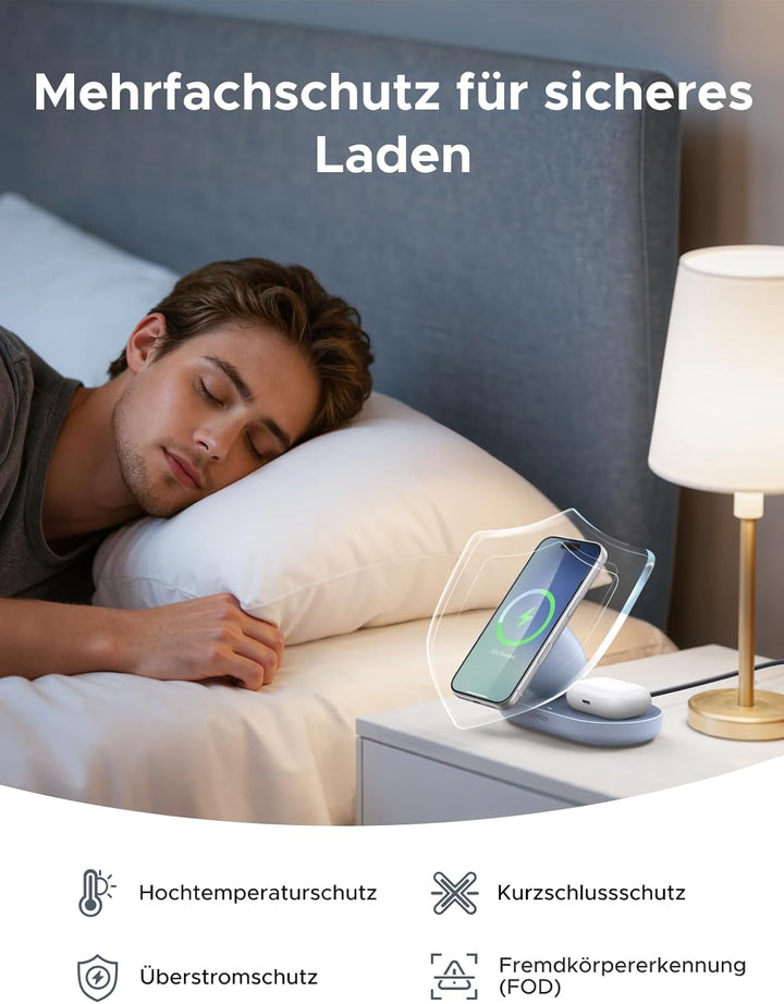 UGREEN 2-in-1 Magnetisches Kabelloses Ladegerät 15W, Qi2 zertifizierte iPhone Ladestation kompatibel