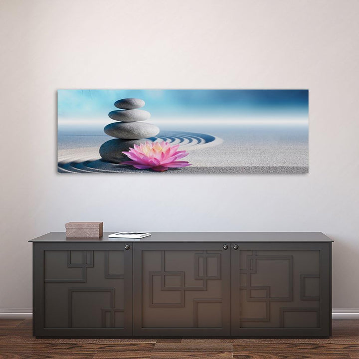 Feeby Frames, Leinwandbild, Bilder, Wand Bild, Wandbilder, Kunstdruck 30x90cm, STEINE, BLUME, SAND,