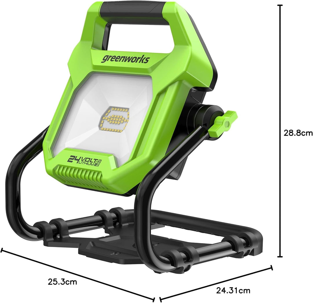 Greenworks G24WL Akku Arbeitsleuchte mit Haken zum Aufhängen, AC/DC-Hybrid, AC-Netzkabel oder tragba