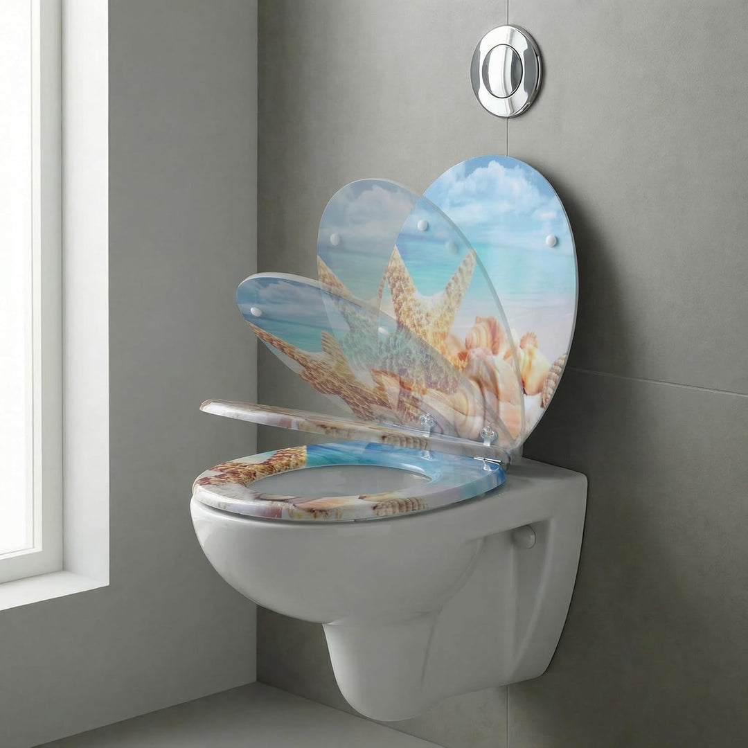 SINOBATH WC-Sitz Eckig mit Absenkautomatik – Premium MDF Holzkern Toilettendeckel in Eiche-Optik – Z