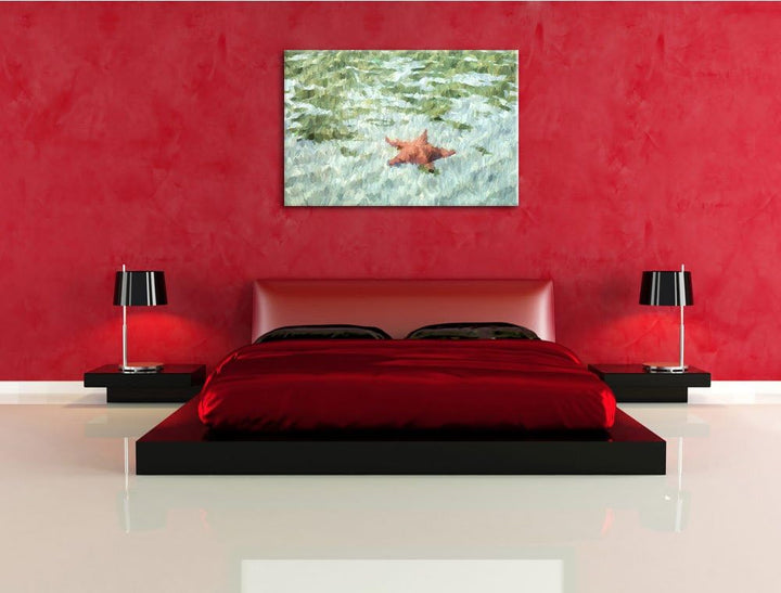 Seestern im klaren Wasser Spezial Format: 100x70 cm auf Leinwand, XXL riesige Bilder fertig gerahmt