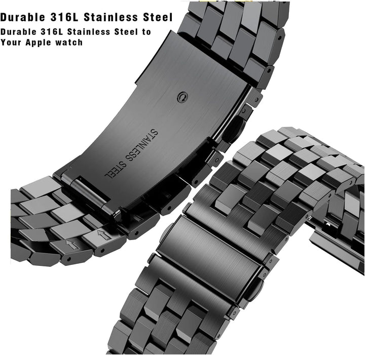 HASLFM Apple Watch Armbänder Kompatibel für iWatch Serie 6/5/4/SE/3/2/1(44mm/42mm), Edelstahl Apple