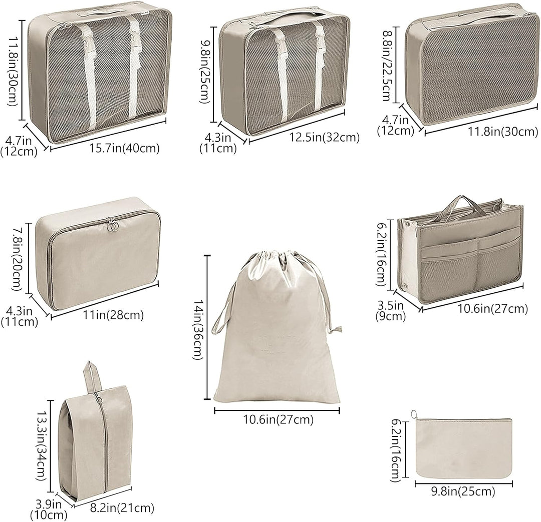 Adorila 8er-Set Packwürfel für Reisen, Gepäckverpackungs-Organizer für Damen, Netz-Gepäck-Organizer-