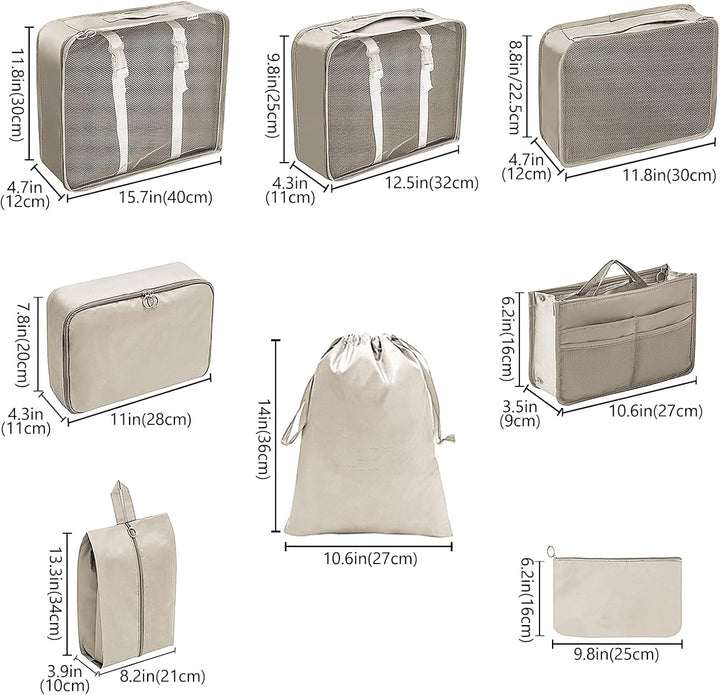 Adorila 8er-Set Packwürfel für Reisen, Gepäckverpackungs-Organizer für Damen, Netz-Gepäck-Organizer-