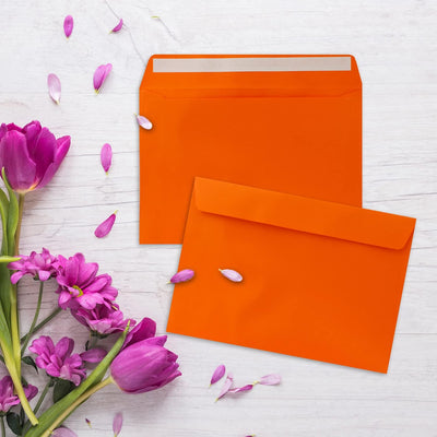 100x Briefumschläge DIN C5 Orange - 16,2 x 22,9 cm - Haftklebung - Edle Kuverts für grosse Einladung