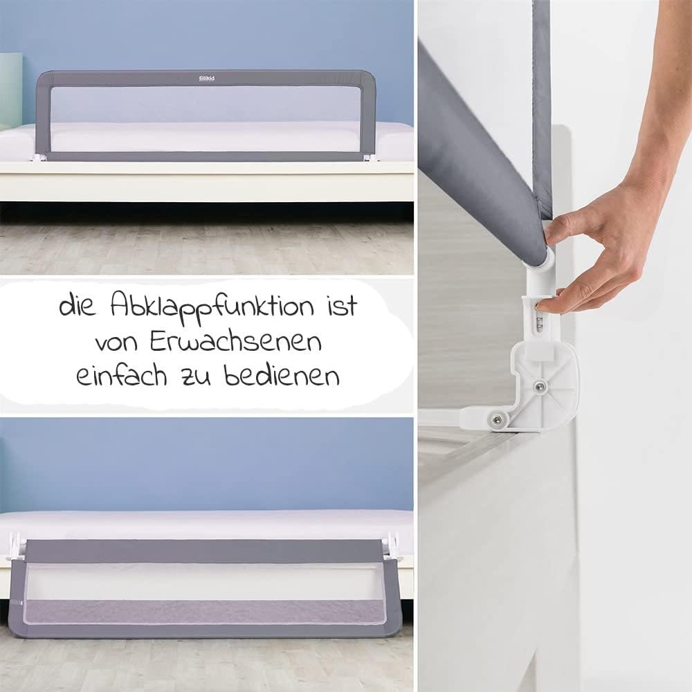 Fillikid Bettschutzgitter & Rausfallschutz für Baby & Kinder 150 x 50 cm - hohes, klappbares Bettgit